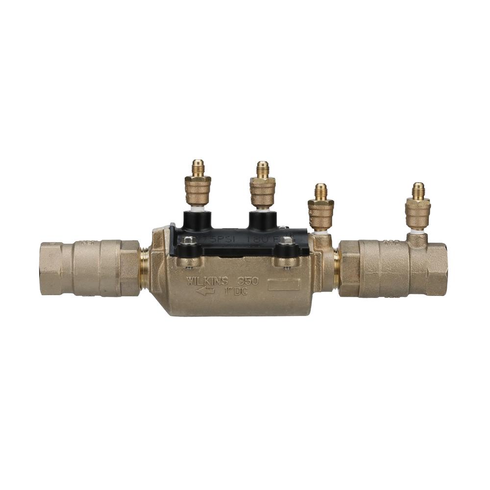 1 in. Lead-Free Bronze Double Check Valve Assembly with Integral Male 45 Degree Flare SAE Test Fitting