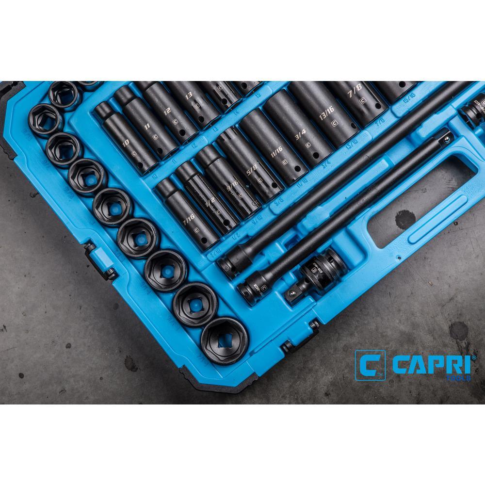 1/2 in. Drive SAE/Metric Master Impact Socket Set with Adapters and Extensions (61-Piece)