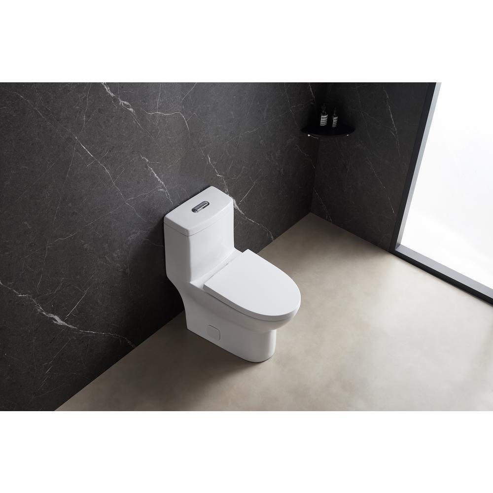 1-Piece Dual Flush 1.2 GPF/0.88 GPF High Efficiency Skirted Toilet Round Bowl All-in-One Toilet in White Seat Included