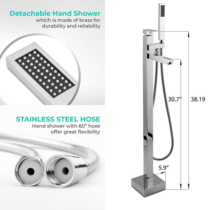 1-Handle Freestanding Floor Mount Roman Tub Faucet Bathtub Filler with Hand Shower in Chrome
