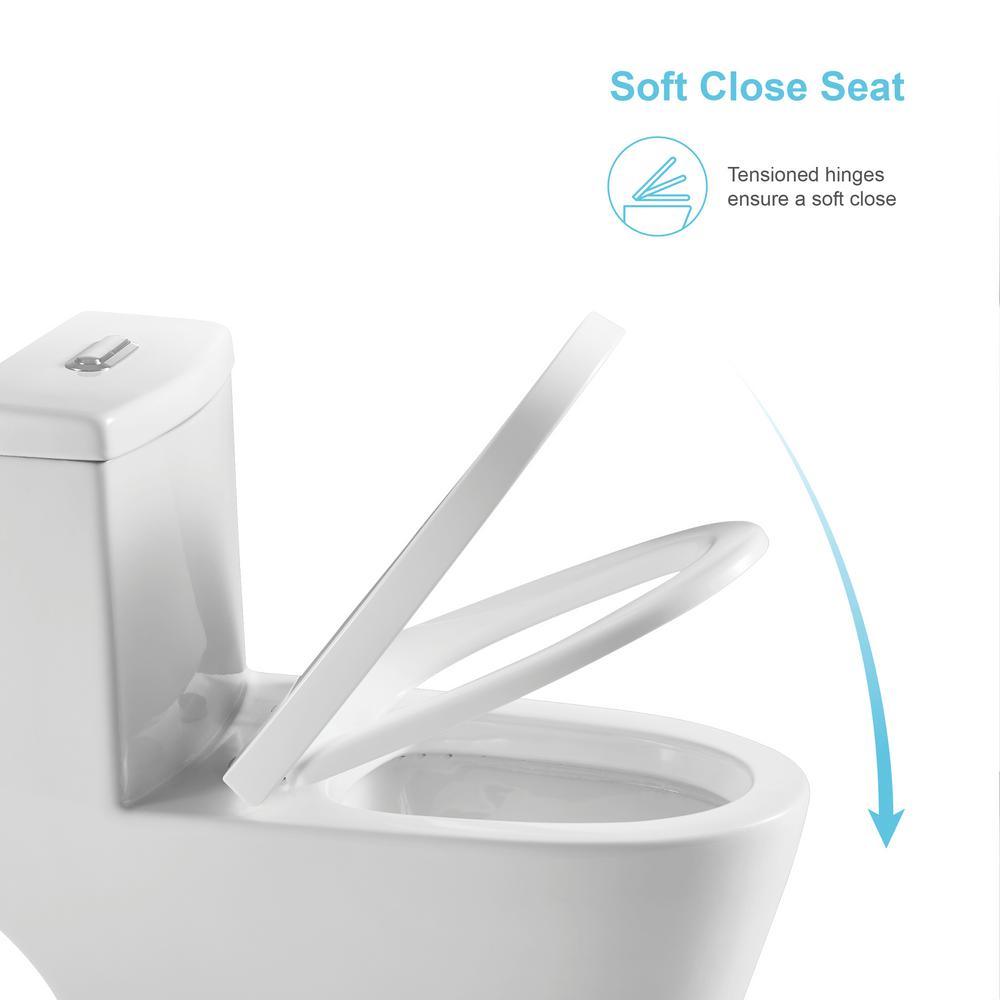 1-Piece Dual Flush 1.2 GPF/0.8 GPF Elongated High Efficiency Skirted Toilet All-in-One Toilet in White Seat Included