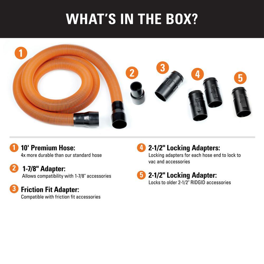 1-7/8 in. x 10 ft. Pro-Grade Locking Vacuum Hose Kit for RIDGID Wet/Dry Shop Vacuums