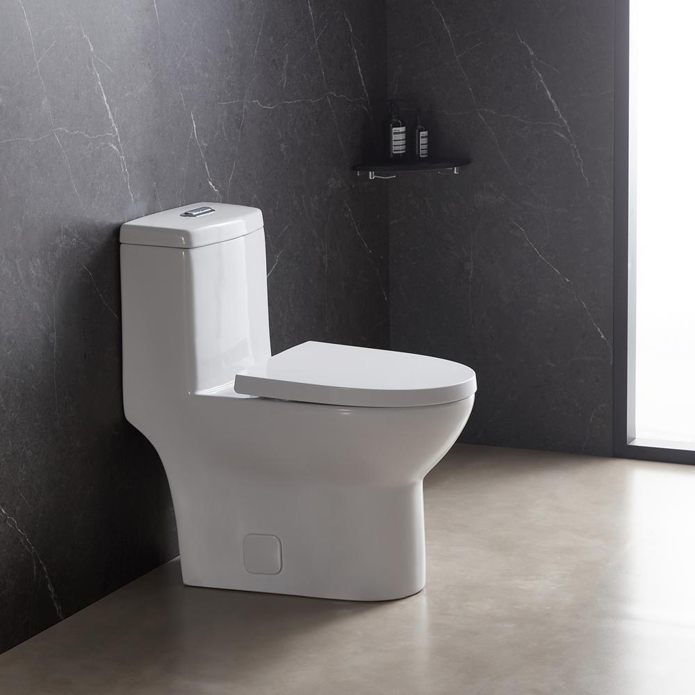 1-Piece Dual Flush 1.2 GPF/0.88 GPF High Efficiency Skirted Toilet Round Bowl All-in-One Toilet in White Seat Included