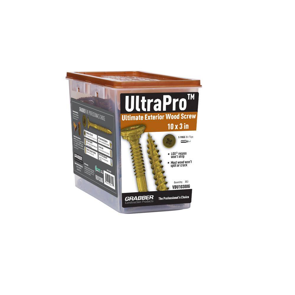 #10 x 3 in. UltraPro LOX 2 Drive, Flat Scavenger II Head, GrabberGard Gold, Exterior Wood Screws (5 lb. box)