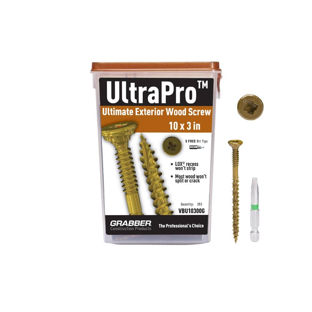 #10 x 3 in. UltraPro LOX 2 Drive, Flat Scavenger II Head, GrabberGard Gold, Exterior Wood Screws (5 lb. box)