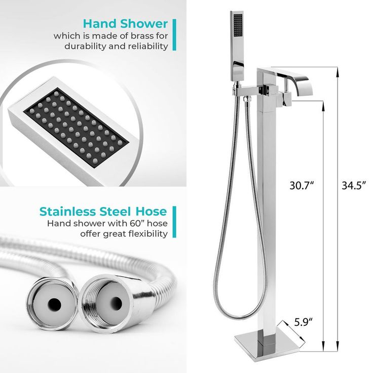 1-Handle Freestanding Floor Mount Roman Tub Faucet Bathtub Filler with Hand Shower in Chrome