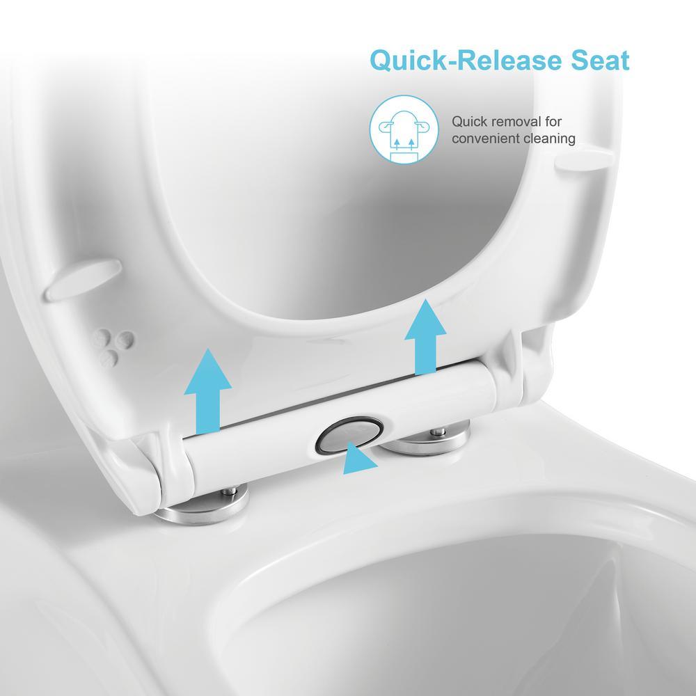 1-Piece 1.1 GPF /1.6 GPF Dual Flush High Efficiency Elongated Toilet in White Seat Included
