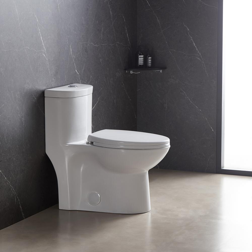 1-Piece 1.1 GPF /1.6 GPF Dual Flush High Efficiency Elongated Toilet in White Seat Included