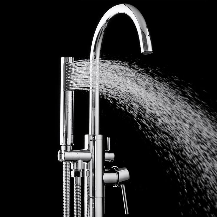 1-Handle Freestanding Floor Mount Roman Tub Faucet Bathtub Filler with Hand Shower in Chrome